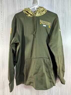 Green Bay Packers Hoodie Mens Large Olive Camo NFL Football Nike Dri Fit USA